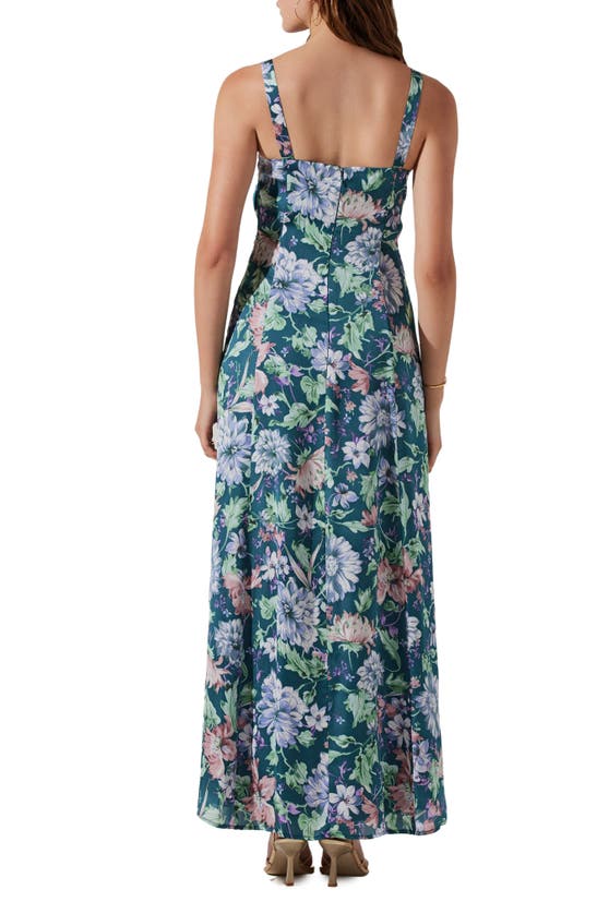 Shop Astr The Label Floral Ruched Cutout Dress In Teal Purple Multi Floral