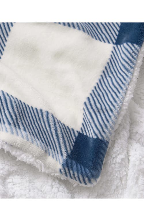Lucky Brand Plaid Faux Shearling Throw Blanket In Ivory Blue