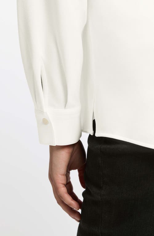 Foxcroft Mary Crepe Knit Button-up Shirt In Ecru