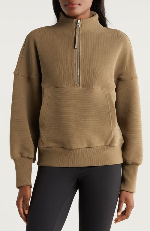 Shop Varley Acadia Ottoman Knit Half Zip Pullover In Stone Olive