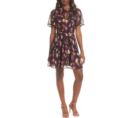 Adelyn Rae Morrigan Floral Twist Neck Chiffon Dress, Black