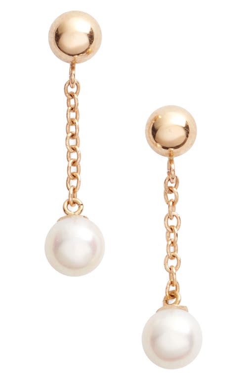 Poppy Finch Linear Drop Pearl Earrings in Yellow Gold/White Pearl at Nordstrom