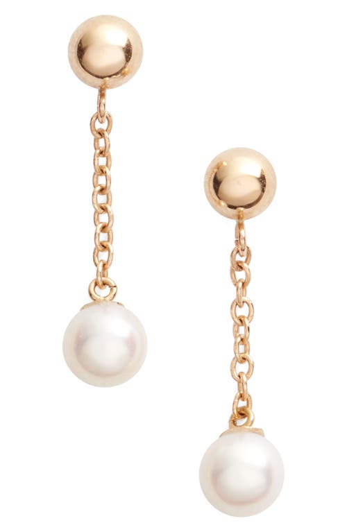 Poppy Finch Linear Drop Pearl Earrings In Yellow Gold/white Pearl