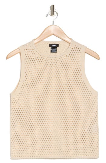 Shop Dkny Open Stitch Sleeveless Cotton Sweater In Parchment