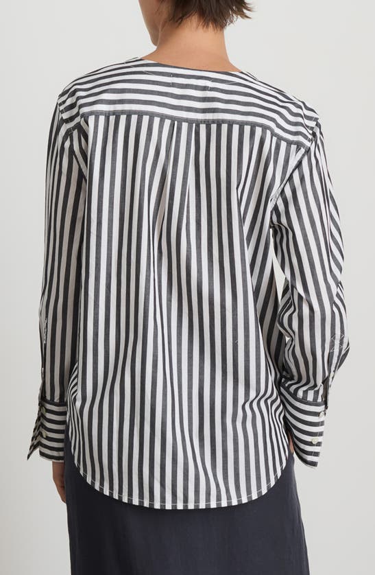 Shop Alex Mill Crosby Stripe V-neck Button-up Shirt In Charcoal/ White