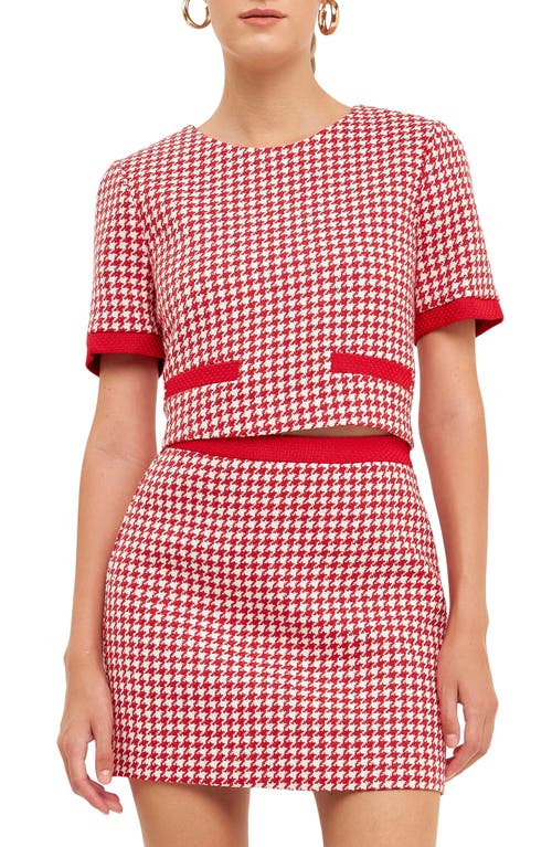 English Factory Houndstooth Tweed Crop Top in Red