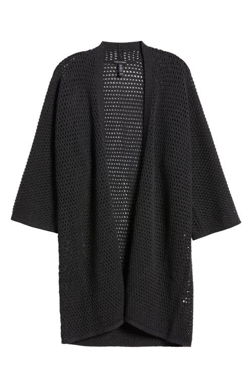 Shop Eileen Fisher Open Stitch Longline Wool Cardigan In Charcoal