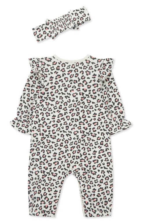 Shop Little Me Leopard Cotton Blend Romper & Headband Set In Leopard Multi