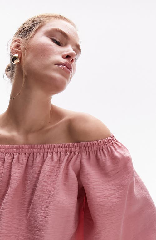 Shop Topshop Off The Shoulder Balloon Sleeve Top In Pink