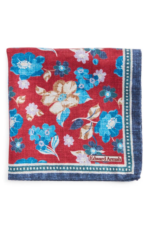 Shop Edward Armah Floral & Solid Reversible Silk Pocket Square In Barn Red