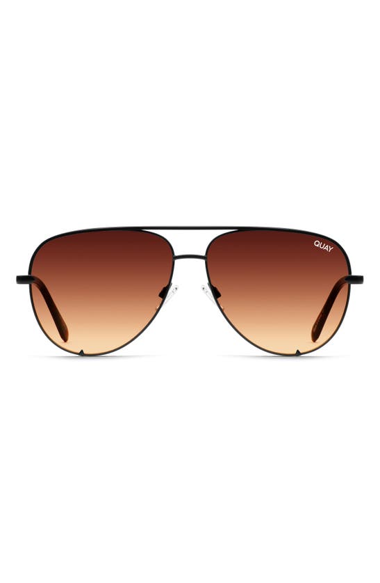 Quay High Key 55mm Aviator Glasses In Matte Black/ Brown Orange