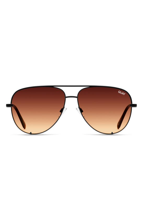 Quay High Key 55mm Aviator Glasses In Matte Black/ Brown Orange