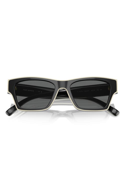 Shop Tory Burch 53mm Rectangular Sunglasses In Black/grey