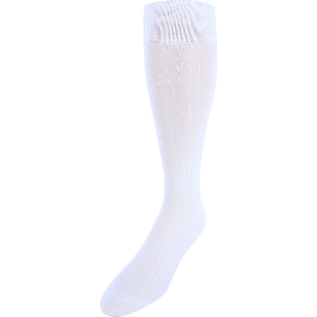 Trafalgar Jasper Mercerized Cotton Ribbed Mid-calf Solid Color Socks In White