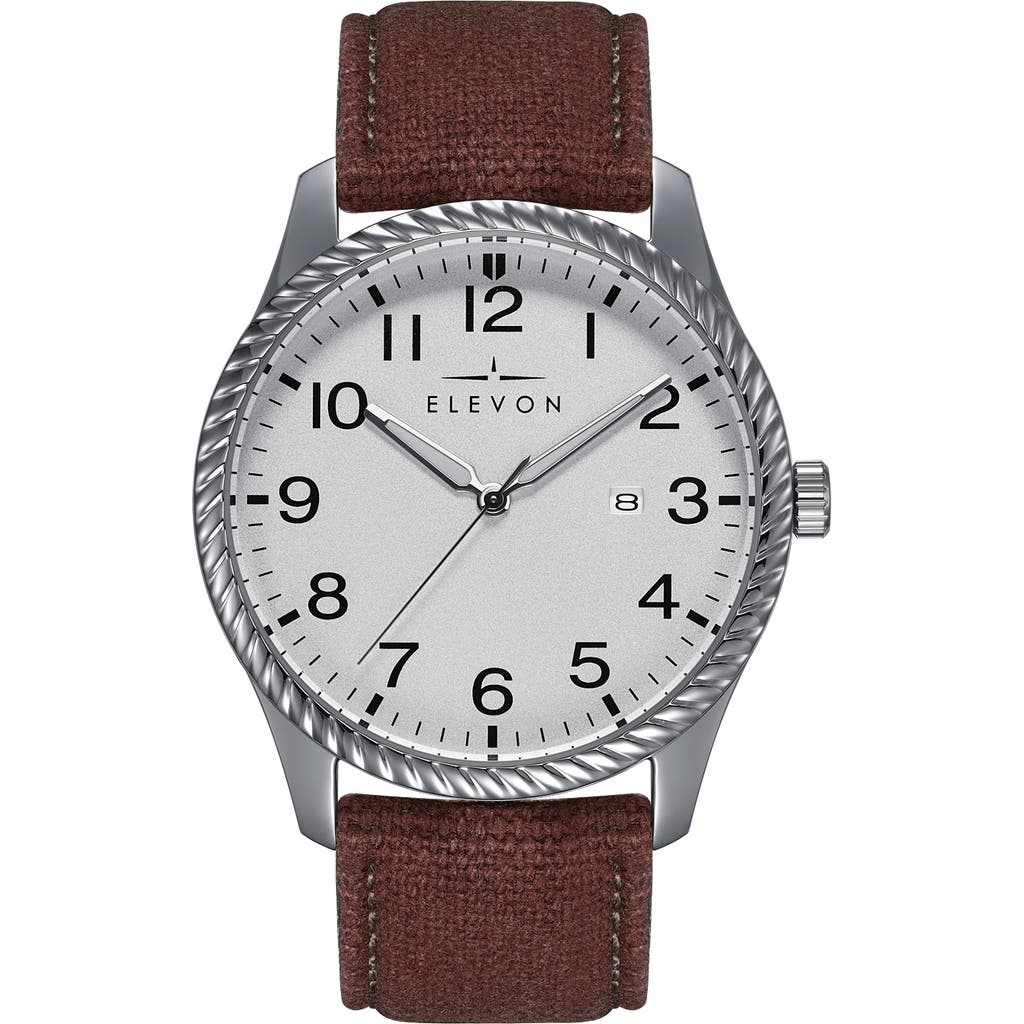Elevon Crosswind Canvas-overlaid Leather-band Watch W/ Date In Silver/brown