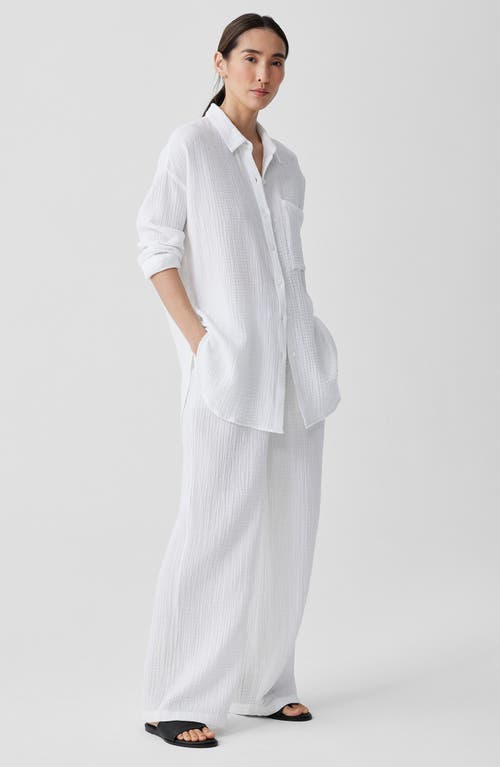 Shop Eileen Fisher Classic Organic Cotton Gauze Button-up Shirt In White