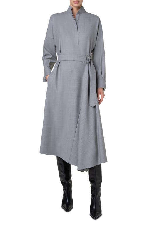 Akris Punto Half-circle Inset Belted Long-sleeve Midi Dress In Silver