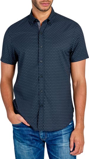 CONSTRUCT Slim Fit Micro Dot 4-Way Stretch Short Sleeve Button-Up Shirt ...