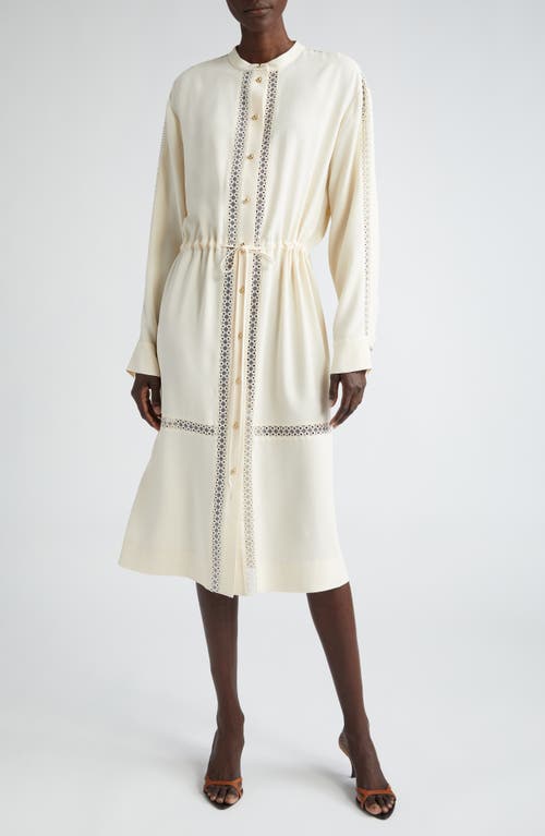 St. John Collection Lace Detail Long Sleeve Satin Back Crepe Dress Ecru at Nordstrom,