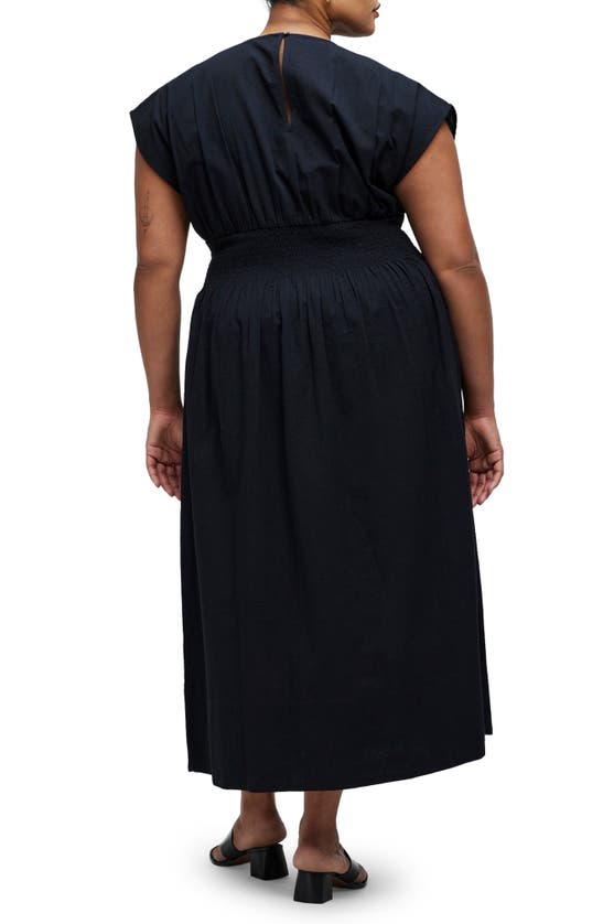 Shop Madewell Stripe Smocked Waist Seersucker Midi Dress In True Black