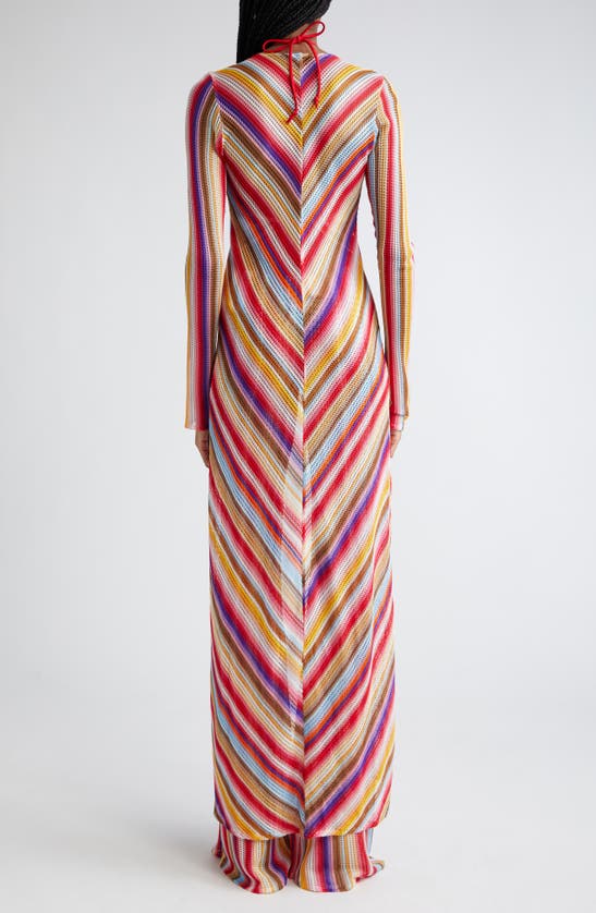Shop Missoni Stripe Long Sleeve Knit Cover-up Duster In Multicolor Red Stripes