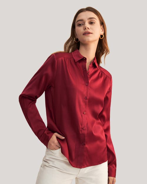 Lilysilk Long Sleeves Collared Silk Blouse In Claret