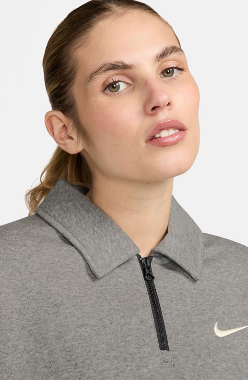 Shop Nike Sportswear Phoenix Fleece Quarter Zip Oversize Polo Sweatshirt In Dark Grey Heather/sail