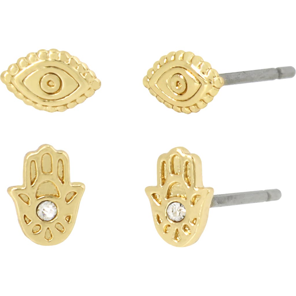 Allsaints Set Of 2 Crystal Hamsa & Eye Stud Earrings In Gold