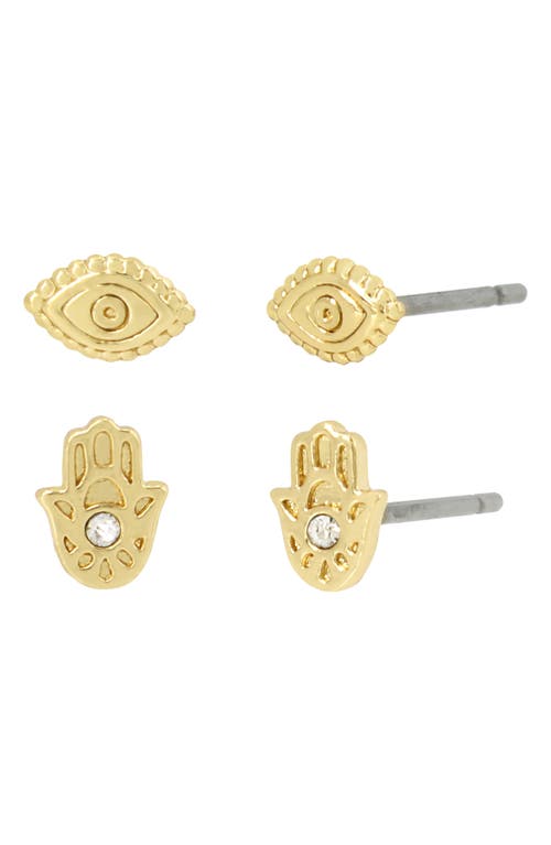Shop Allsaints Set Of 2 Crystal Hamsa & Eye Stud Earrings In Gold