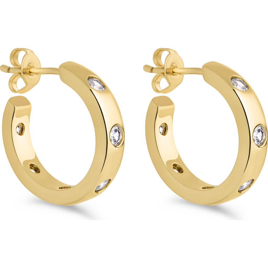 Sterling Forever Molly Cubic Zirconia Studded Huggie Hoop Earrings In Gold