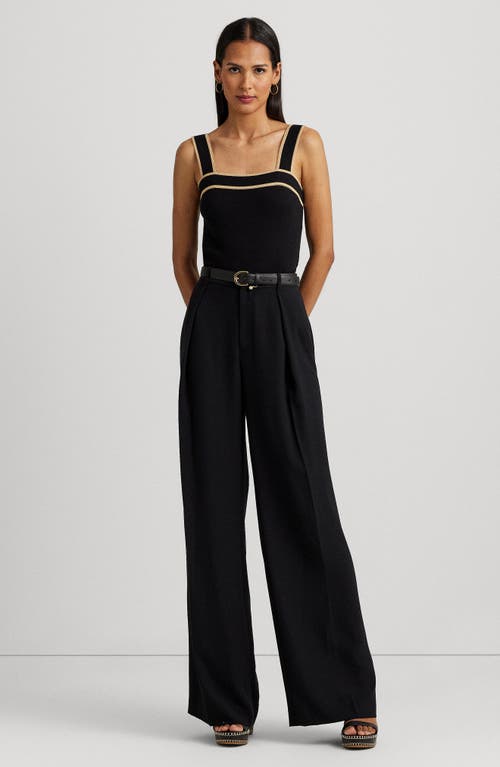 Shop Lauren Ralph Lauren Double Faced Georgette Wide Leg Pants In Black