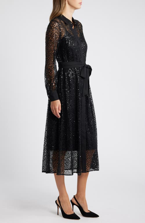 Shop Anne Klein Long Sleeve Sequin Lace Shirtdress In Anne Black