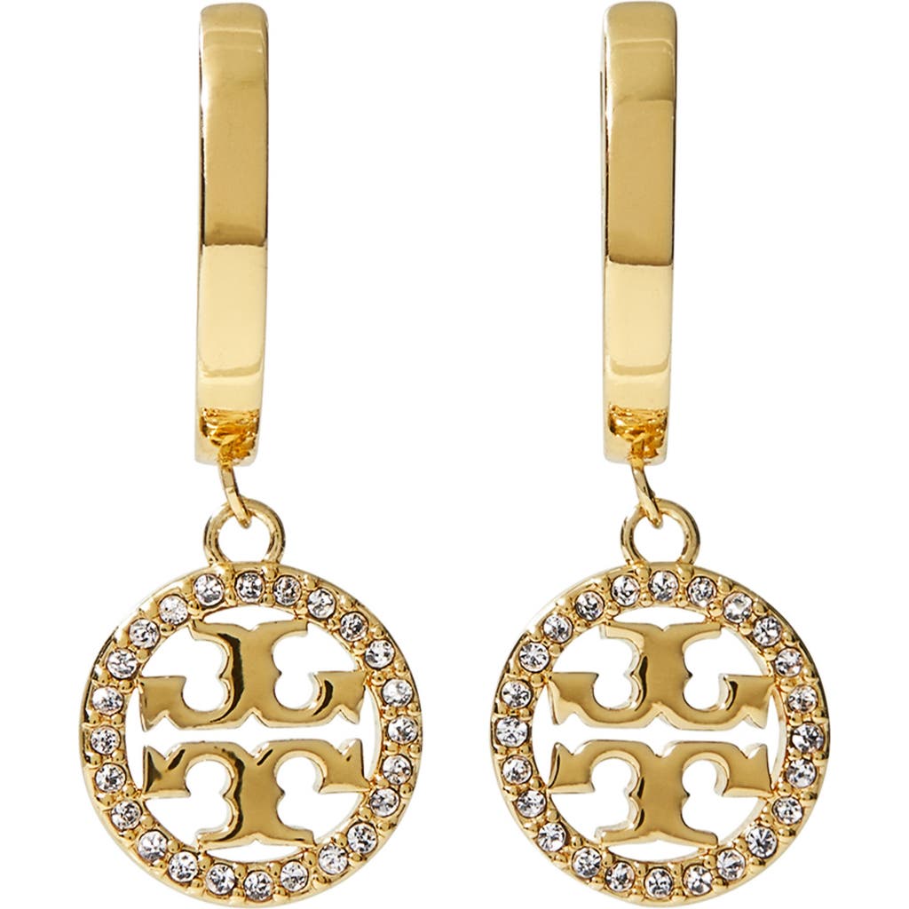 Tory Burch Crystal-embellished Hoop Earrings In Tory Gold/crystal