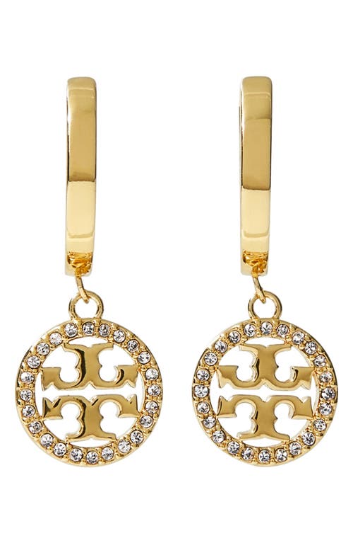 Tory Burch Miller Pavé Drop Huggie Hoop Earrings in Tory Gold /Crystal at Nordstrom