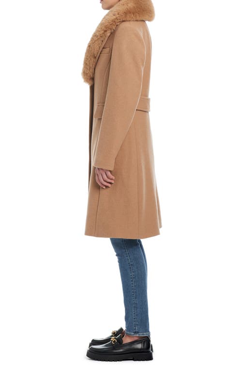 Shop Kate Spade New York Wool Blend Coat With Removable Faux Fur Collar In Camel