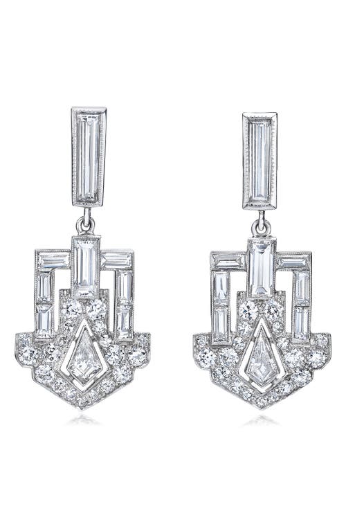 Dangling Deco Shield Diamond Drop Earrings in Platinum/diamond