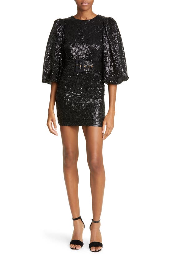 BYTIMO SEQUIN BELTED PUFF SLEEVE MINIDRESS