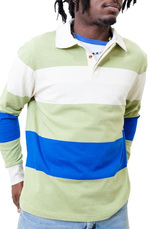 Mind & Hand Stripe Cotton Rugby Polo in Green