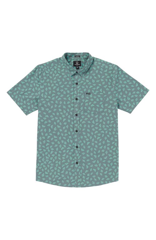 Volcom Interstones Short Sleeve Button-Up Shirt in Service Blue 