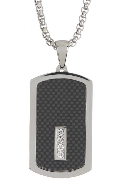 Men's Stainless Steel Checkered Dog Tag Pendant Necklace & Bracelet Set