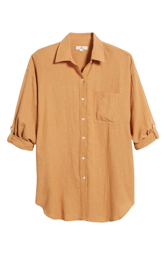 Shop Rip Curl Premium Linen Button-up Blouse In Toffee