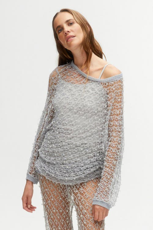 Nocturne Beaded Mesh Knit Top in Grey at Nordstrom