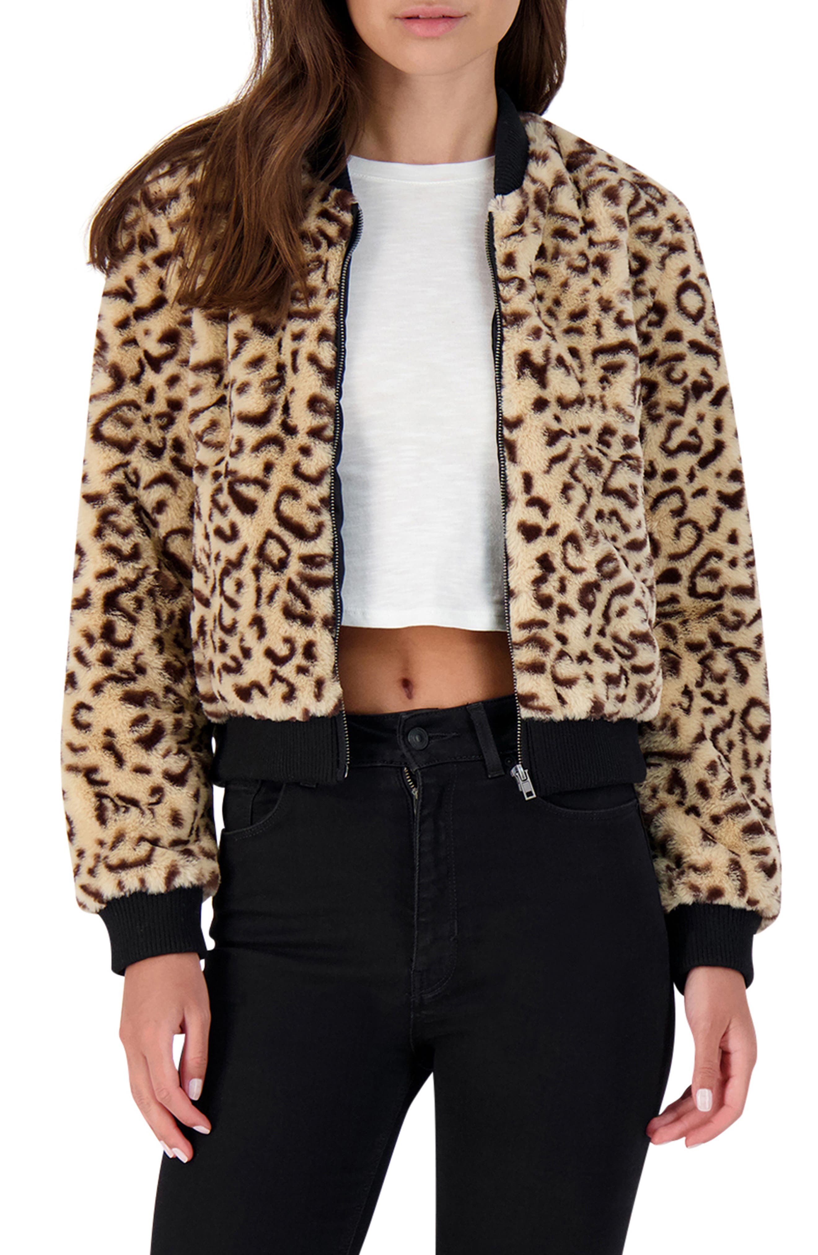 leopard fur bomber