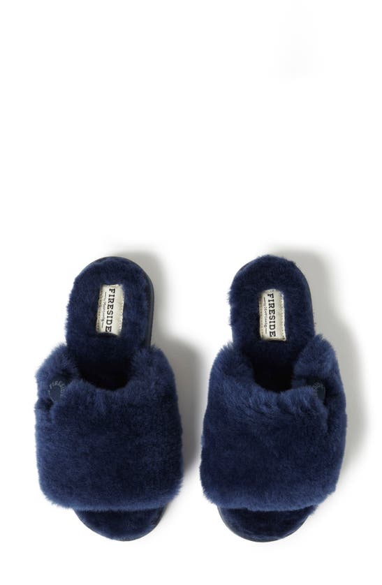 Fireside By Dearfoams Sydney Water Resistant Genuine Shearling Scuff Slipper In Navy