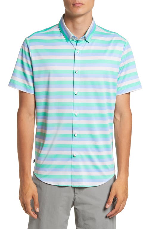 Mizzen+Main Men's Halyard Stripe Short Sleeve Stretch Button-Up Shirt in Green Multi Stripe