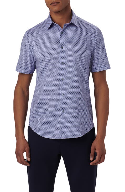 OoohCotton® Geo Print Short Sleeve Button-Up Shirt
