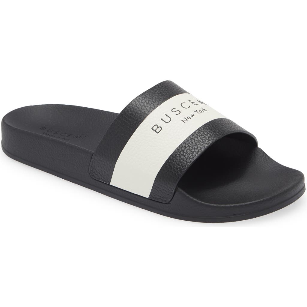 Shop Buscemi Logo Slide Sandal In Black/white/black
