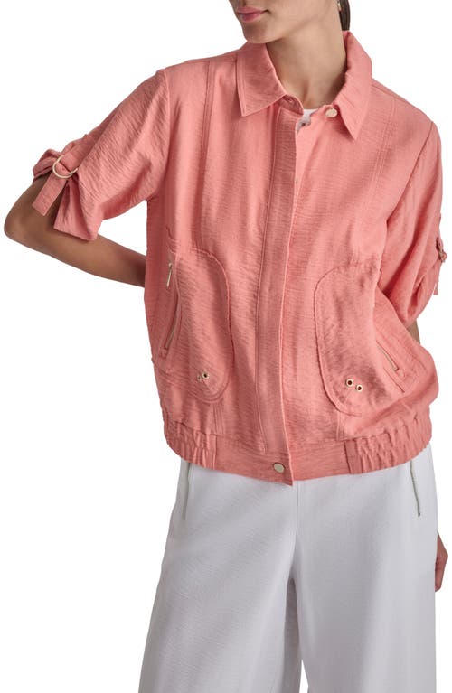 Roll Tab Front Button Jacket in Summer Rouge