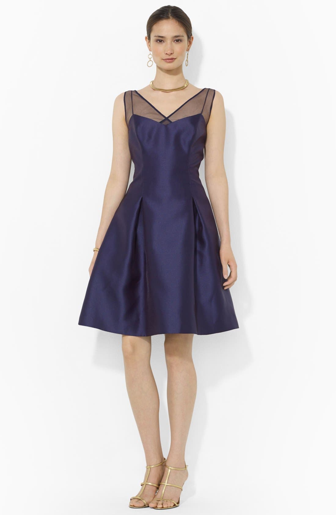 ralph lauren satin trim fit and flare dress