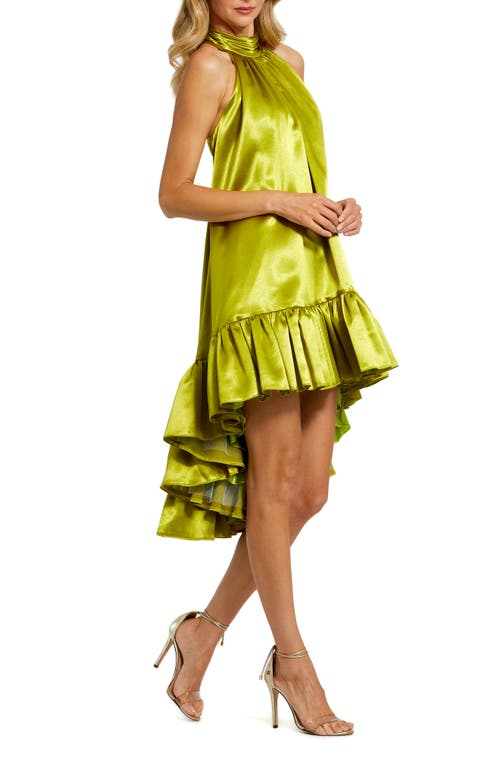 Shop Mac Duggal Satin High-low Dress In Apple Green